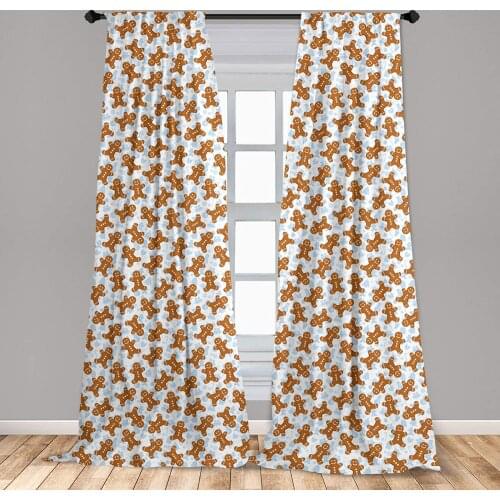 Gingerbread Man Curtains Traditional Christmas Cookie Pattern Tile Window Drapes for Living Room Bedroom