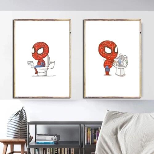Marvel Superhero Cartoon Bathroom Canvas Painting Funny Brushing Posters and Prints Abstract Wall Pictures for Living Room Decor