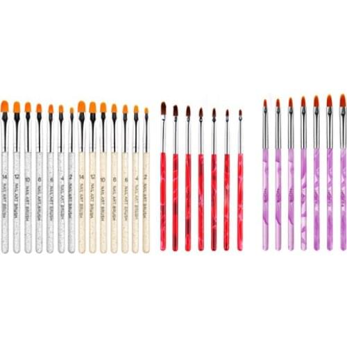 7PCS professional Manicure UV Gel Brush Clear Acrylic Brush for Nail Art Painting Drawing Phototherapy Tools