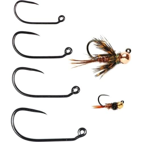 20pcs Fly Fishing Hooks Premium Barbless Fly Tying Jig Nymph Hook 60 Degree Forged Black Nickle Finish 10 12 14 16