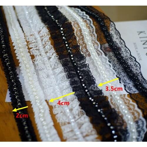 Hot 3meter long 2-4cm wide Rhinestone Decoration Beads Lace Trim Black White Mesh Braid Lace Accessory X571