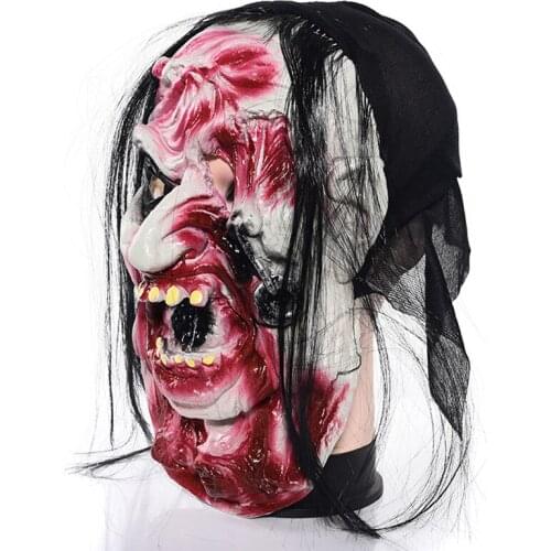 Halloween Masquerade Mask Latex Hood Horror Rotten Face Hood Whole Person Simulation Zombie Face Mask Haunted House Decorations
