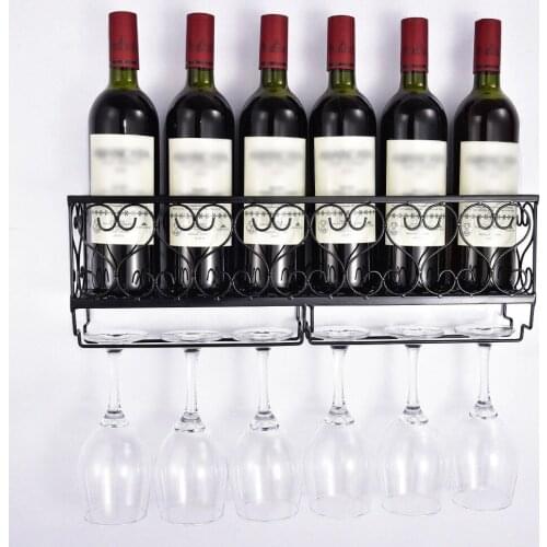 Wall Mount Metal Wine Rack Wine Bottle Shelf With Glass Single Holder Home Bar Decor Storage Holder&Rack