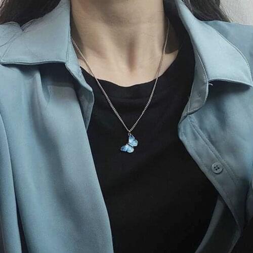 Fashion new INS Korean version LISA with titanium steel color dream butterfly necklace female net red personality small fresh co