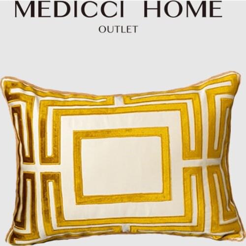 Medicci Home Gold Geometry Lumbar Pillow Case Chic Style Cut Velvet Embrodiered Rectangle Cushion Cover Luxury Coussin 35x50cm