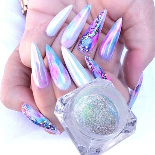 0.2g/box Neon Unicorn Chameleon Nail Powder Mermaid Aurora Iridescent Nail Glitter Dust Chrome Pigment DIY Nail Art Decoration