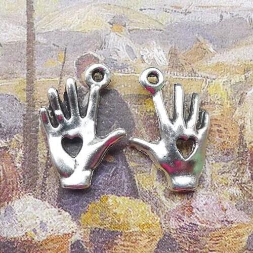 Newest 20Pieces 13*19mm Mixed Alloy Antique Silver Color Heart Glove Charms Bracelet Pendant Accessory For DIY Jewelry Making