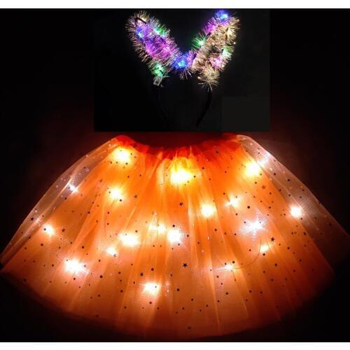 2020 new childrens and girls' luminous skirt led short skirt fluffy short skirt new strange short skirt shiny skirt sky orange