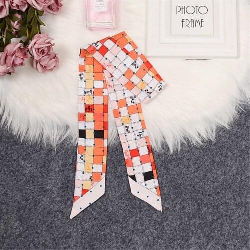 New plaid print womens scarf fashion silk satin ladies tied bag handle ribbon hijab scarf decoration neckerchief bandana BS62