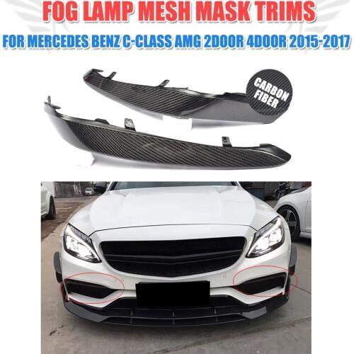 Carbon Fiber Front Up Fog Lamp Front Eyebrow Garnish Trims for Mercedes Benz C-Class W205 C63 AMG 2015-2017 2PCS/SET