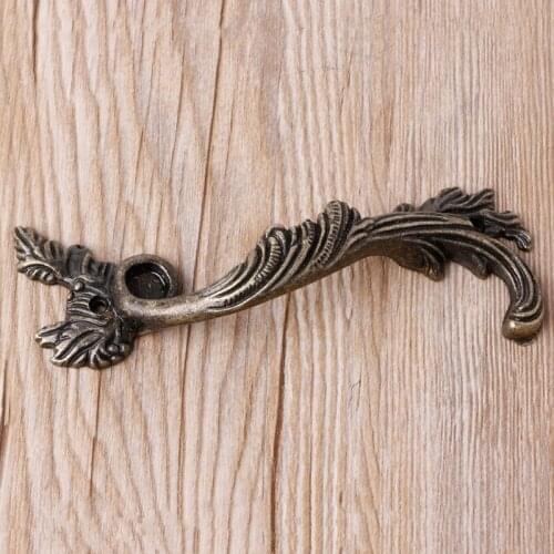Striped Leaf Carved Kitchen Cabinet Drawer Pull Handle Door Knobs Bronze Tone