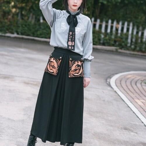 Chinese Style Harajuku Casual Trousers Loose Black Wide Leg Pantalones Ropa Women Vintage Kimono Pants Embroidery Pants 12673