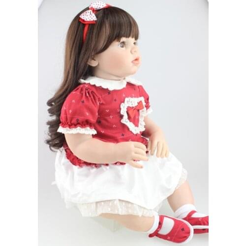 28" 70CM Reborn Baby real Girl reborn toddlers soft silicone vinyl doll red dress long hair bebe alive bonecas girls gift