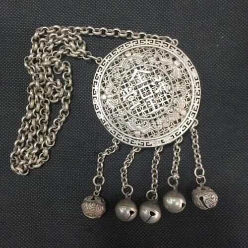 Rare Chinese Collectible Miao Yin Copper Handmade Golden Jade Mantang Amulet Auspicious Necklace Pendant (Ya Jin Lock) Statue