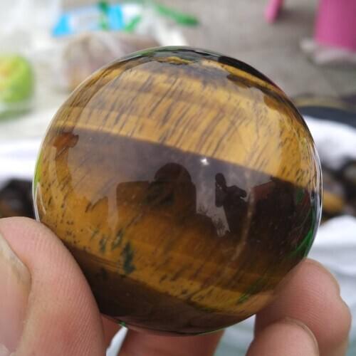 CARVED - (1) TIGERS EYE 45mm Crystal Ball (Sphere) w/Description- Healing Stone