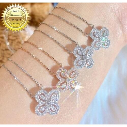 Soild 18K gold necklace natural 0.3ct diamonds necklace Flower shape necklace