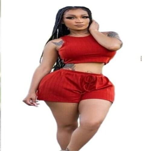 All Red Casual Home Wear Tracksuit Women Two Piece Outfits Matching Sets Pullover Retro Top Biker Shorts Sweatpants Gym Clothing