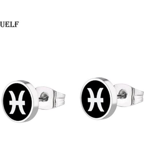 Uelf Man Women Barbell Punk Gothic Stainless Steel Ear Studs Earrings Black Siver