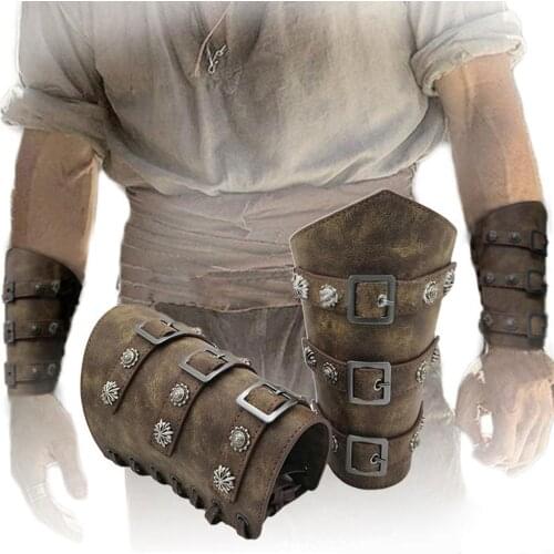 Faux Leather Wide Bracers Medieval Retro Arm Guards Armor Cuff Multiple Purposes Universal PU Bracers With Hardware Buckle