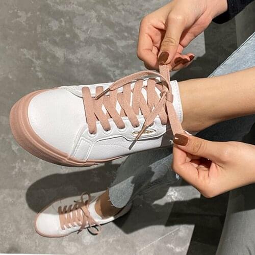 Shoes Woman 2020 Spring New Flat Leather Sneakers Female Solid Color Student Platform Shoes Casual Low-top Flats Women Shoes