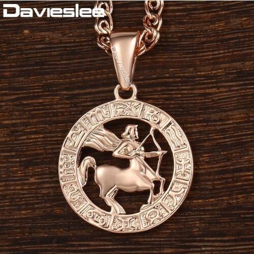 Davieslee Womens Sagittarius Zodiac Sign Pendant 585 Rose Gold Constellation Pendant Necklace For Woman Jewelry Wholesale DGP181