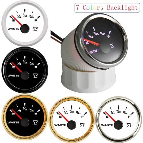 0-190ohm Waterproof Sewage Level Gauge 52MM Gauge 240-33ohm HTG Waste Gauge 7 Color Backlight for Marine Tank Indicator DC 9~32V