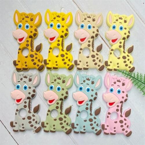 1PCS Cartoon Giraffe Animal Silicone Teether Rodent BPA Food Free Baby Teeth Nursing Pacifier Clip Silicone Bead