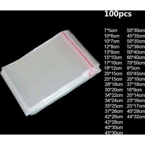 100PCS/SET Self-Seal Plastic Bags Clear Plastic Poly Bag Food Storage Package OPP Self Adhesive Bags Rectangle Vacuum Fresh Bag