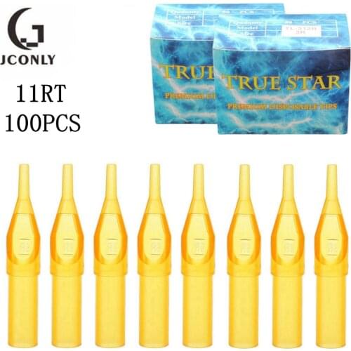 Disposable Tattoo Tips Nozzle Yellow 100pcs Tattoo Tips Round Flat Magnum for Tattoo Needles Tattoo Supplies