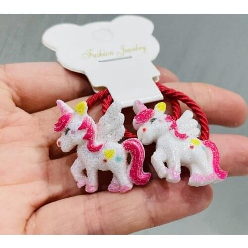 2Pcs/Set Girls Shiny Unicorn Pink Rubber Elastic Hair Bands Children Ponytail Holder Scrunchie Headband Kids Hair Accessories