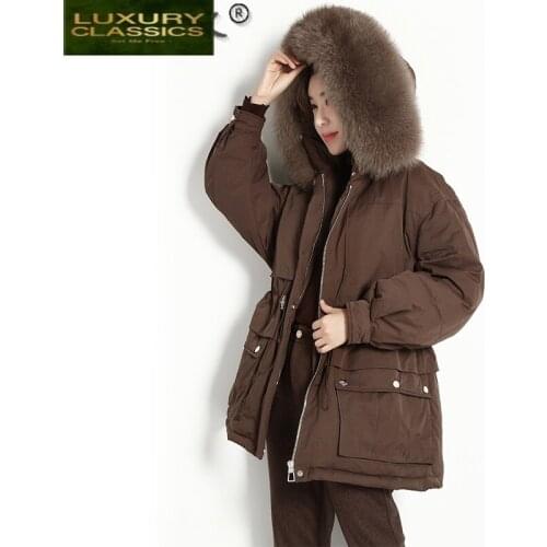 2021 Female Jacket Winter White Duck Down Jackets Women Real Fox Fur Collar Parkas Slim Woman Long Coat Mujer Parkas 191