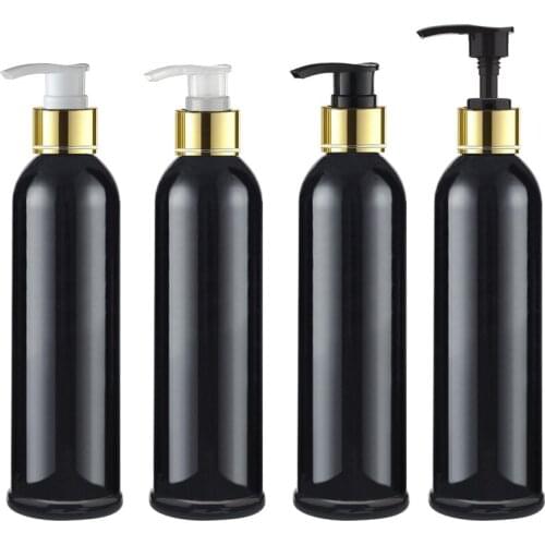 250ml gold collar lotion pump personal care cosmetic black bottles empty cosmetic container for shampoo liquid soap Shower Gel
