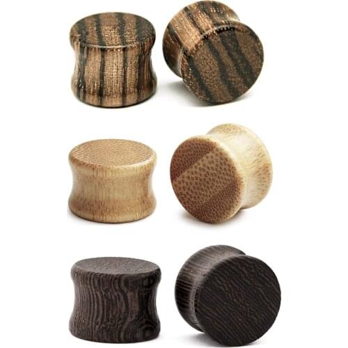 3 PairsNatural Wooden Ear Tunnels Plugs Solid Double Flared Ear Expander Plugs Ear Piercing Ear Stretcher for Women and MenGauge