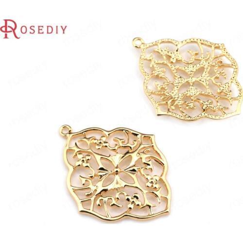 33490)6PCS 33x26MM 24K Gold Color Brass Prismatic Flower Charms Pendants Jewelry Making Supplies Diy Findings Accessories
