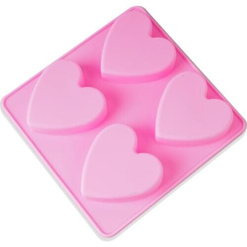 4 Cavity Heart Cake Mold Silicone Mold Soap Mold Biscuit Mold Baking Tool DIY Bakeware 10350750