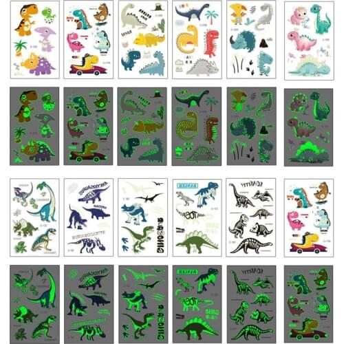 5pcs/set Luminous Tattoo Face Temporary Car Mermaid Dinosaur Tattoo Children Cute Tattoo Stickers Children Kids Body Tattoos