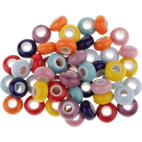 50 Pieces Lots 15mm Mixed Color Rondelle Glass Large Hole Porcelain Ceramics European Beads Charms DIY Bracelet Necklace Chains