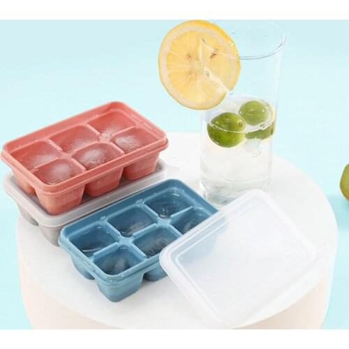 6 Cavities Ice Cube Mold Silicone Ice Cube Maker Pudding Jelly Molds Easy-Release Ice Cube Tray With Lid Kitchen Bar Accessories