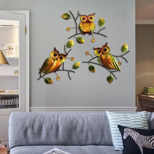 3x Home Decoration Accessories, 3D Owl Wall Art Statue, Creative Figurine Modern Wall Hanging Decor for Living Room Nursery