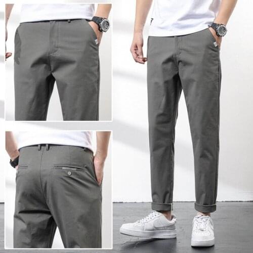 Spring Summer Thin Men Fashions Solid Color Casual Pants Man Slim Fit Elastic Ankle-Length High Quality Formal Trousers Male