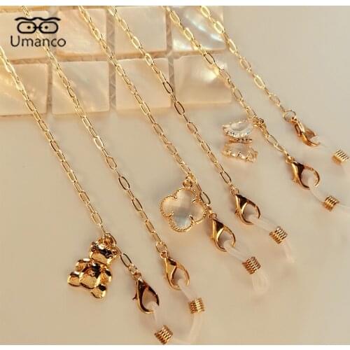 64cm Gold Glasses Chain for Women Kids with Bear Butterfly Pendant Anti-slip Mask Sunglasses Chains Eyeglasses Lanyard Gift
