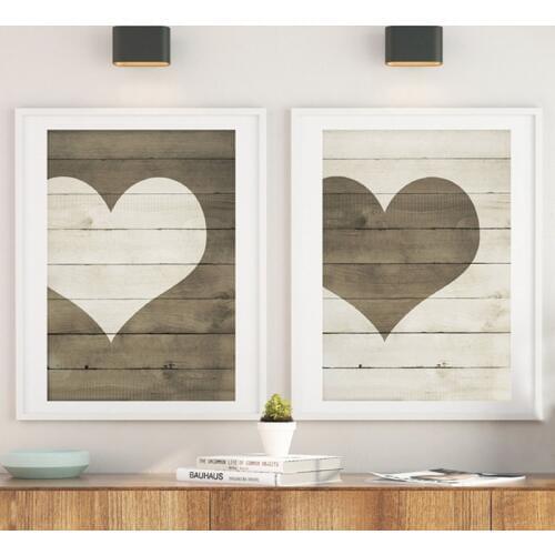Farmhouse Heart Print Wooden Heart Sign Wall Art Canvas Painting Farmhouse Decor Valentines Day Posters Prints Wall Pictures