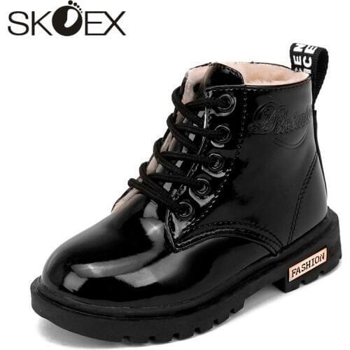 SKOEX Childrens Boots Boys Girls Ankle Boots Winter Kids Martin Shoes Boy Short Booties Waterproof PU Child Fashion Sneakers