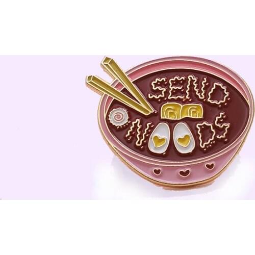 Noodles Bowl Enamel Pin Bowl is pink badge brooch Lapel pin Denim Jeans shirt bag Beautiful Cartoon Ornament Gift for Kid