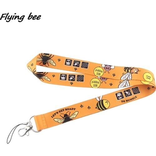 Flyingbee Industrious Insect Bee Happy Lanyard Badge ID Lanyards Mobile Phone Rope Key Lanyard Neck Straps Accessories X1328