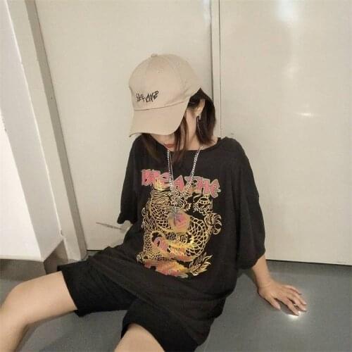 China Dragon Print T-shirt Streerwear Summer Japanese T Shirts Half Sleeve O-neck Tees Girl Hip Hop Tops Causal Punk T Shirts