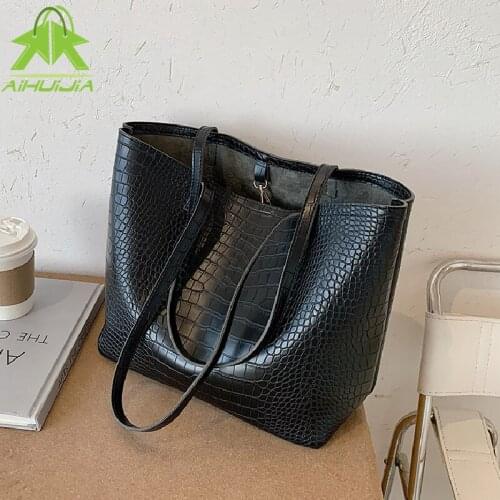 Hot Sale Large Womens Bag Fashion Crocodile Pattern High Capacity Shoulder Bags High Quality PU Leather Handbag Ladies Wild Bag