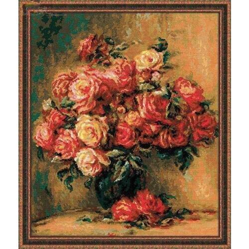 Embroidery Needlework Crafts 14CT Unprinted DIY Quality Cross Stitch Kits Handmade Arts Flower Decor Oil Painting Rose vase