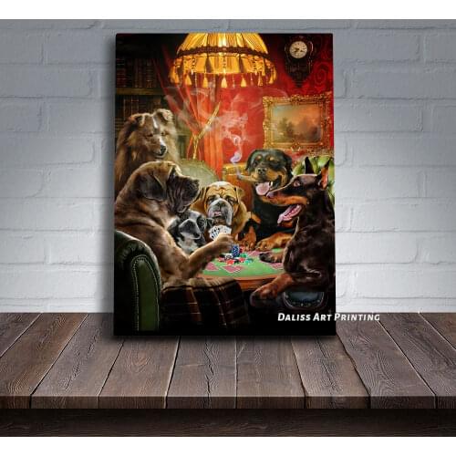 Canvas animal Dog Playing Poker Game Pictures Home Decoration Paintings Poster HD Prints Wall Art Modular Living Room Framed