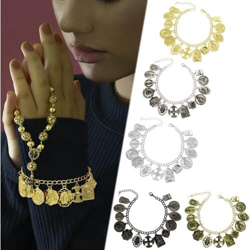 Catholic Religious Church Medals Saints PRAY FOR US Cross Chain Love Charms Bracelet Bangle Designer Bracelet For Women